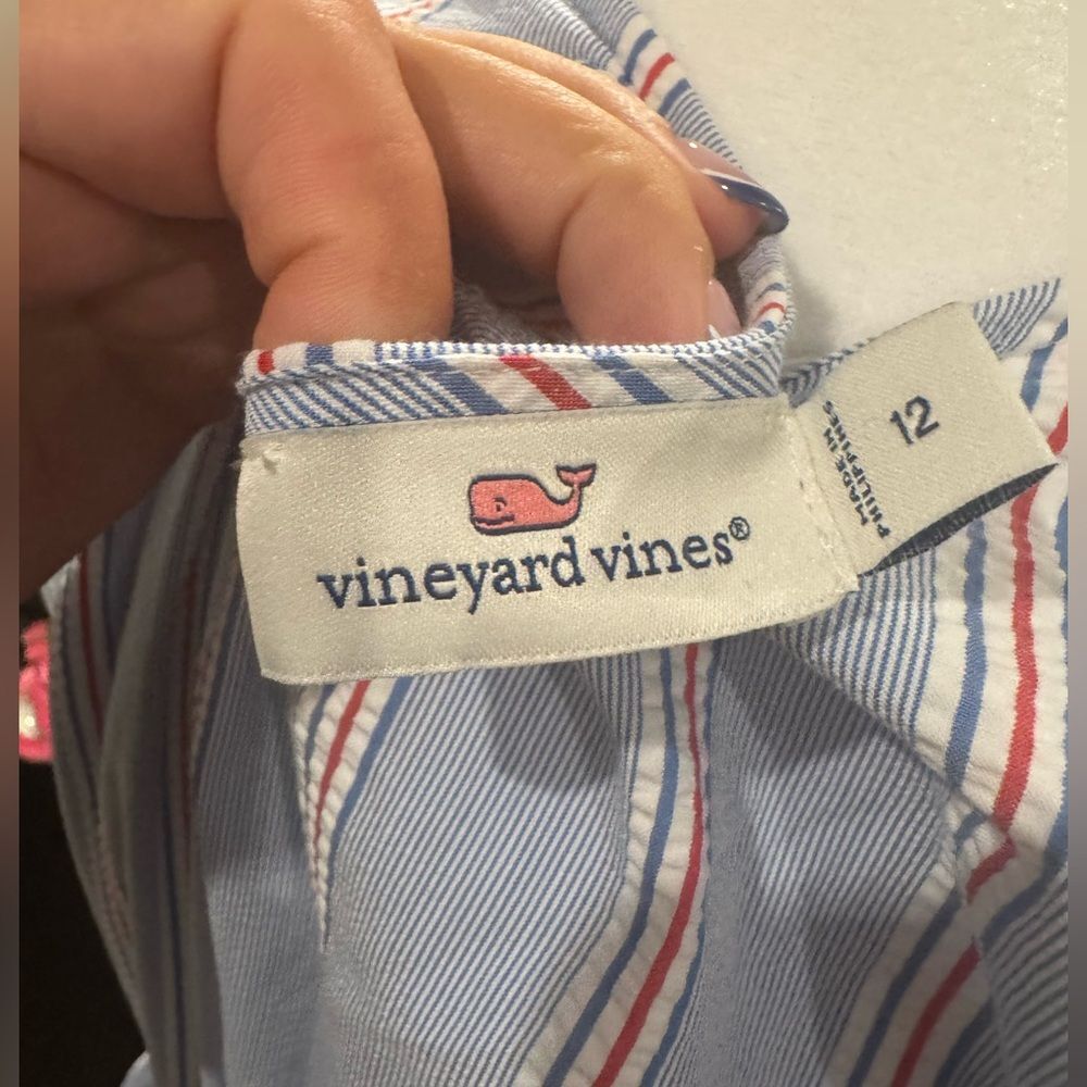 Vineyard Vines Striped Fit & Flare Dress – Light Blue Red White – Size 12 - Picture 7 of 7